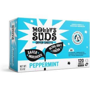imageMollys Suds Fabric Softener Dryer Sheets for Sensitive Skin  PlantBased Static Reducer PlasticFree Packaging  Lavender 120 SheetsPeppermint
