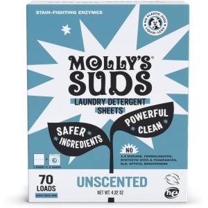 imageMollys Suds Laundry Detergent Sheets  Gentle on Sensitive Skin Powerful BioBased Enzymes StainFighting  Liquidless ampamp PlasticFree Packaging  70 Loads PeppermintUnscented