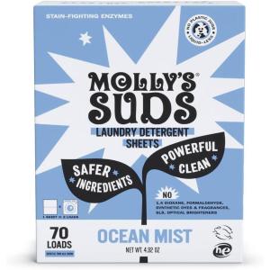 imageMollys Suds Laundry Detergent Sheets  Gentle on Sensitive Skin Powerful BioBased Enzymes StainFighting  Liquidless ampamp PlasticFree Packaging  70 Loads PeppermintOcean Mist
