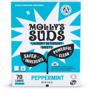 imageMollys Suds Laundry Detergent Sheets  Gentle on Sensitive Skin Powerful BioBased Enzymes StainFighting  Liquidless ampamp PlasticFree Packaging  70 Loads PeppermintPeppermint