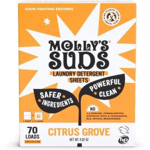 imageMollys Suds Laundry Detergent Sheets  Gentle on Sensitive Skin Powerful BioBased Enzymes StainFighting  Liquidless ampamp PlasticFree Packaging  70 Loads PeppermintCitrus Grove