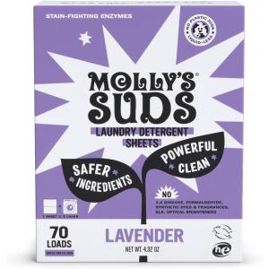 imageMollys Suds Laundry Detergent Sheets  Gentle on Sensitive Skin Powerful BioBased Enzymes StainFighting  Liquidless ampamp PlasticFree Packaging  70 Loads PeppermintLavender