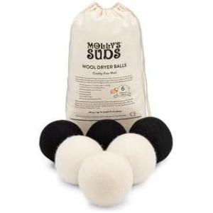 imageMollys Suds Wool Dryer Balls  XL Premium Organic Fabric Softener Hypoallergenic HandFelted Reusable Reduce Drying Time  White Set of 6Black  White